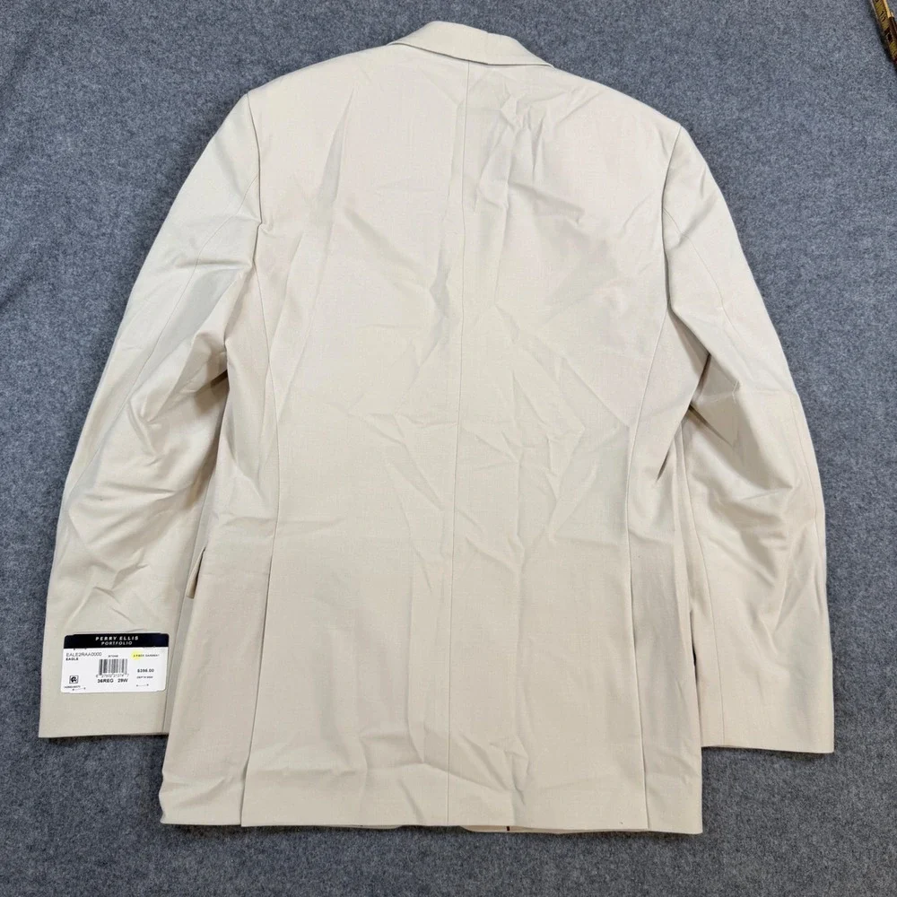Perry Ellis Portfolio Stone Beige 2 Piece Suit 36R 29W Modern Fit Eagle EALE2RAA